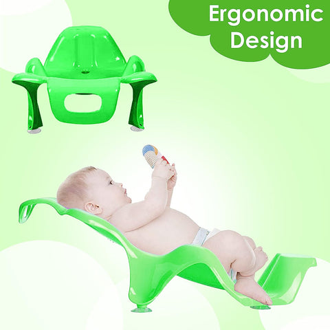 Sunbaby Anti Slip Big Plastic Bath Chair Seat Sling With Non Slip Strong Suction For Bathing With Water,baby Shower ,bubble Bath Infant Newborn, Few Months Old Toddlers (GREEN)