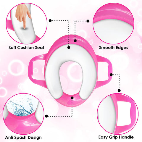 Sunbaby Soft Cushion Baby Potty Seat with Handle Support (PINK-WHITE)