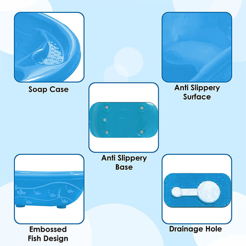 Sunbaby combo of splash baby antislip big Bathtub for water bath & baby Potty trainer with lid cover for Babies, potty chair used in toilet for potty training, kids, toddlers, infant, boys & Girls(Pack of 2) (Blue/White)