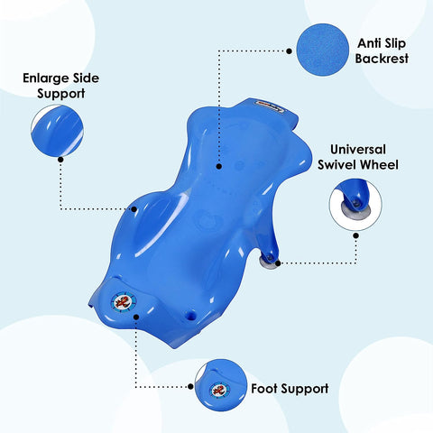 Sunbaby Baby Anti Slip Big Plastic Bathtub with Bath Toddler Seat Sling Non Slip Suction for Bathing,Baby Shower,Bubble Bath (White-Blue)