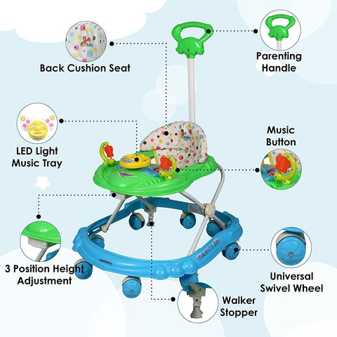 Sunbaby Hot Racer Musical Walker (Green-Blue)
