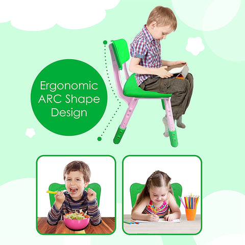 Sunbaby Kids Chair (Height Adjustable/Flexible) Strong Frame, Study Chairs, Portable, Kids Furniture Broad Wide Seating, Correct Posture Supports Back Ergonomic Design (Green)