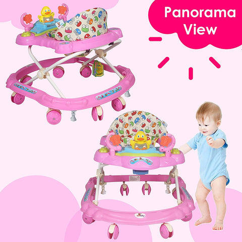 Sunbaby Baby Walker Kids Activity Rattle Toys for Babies Cycle, Adjustable Height, Thick, Safe & Comfortable Seat, Rotatable Wheel, Music Button, for Infant of 6 to 20 Months (Pink)