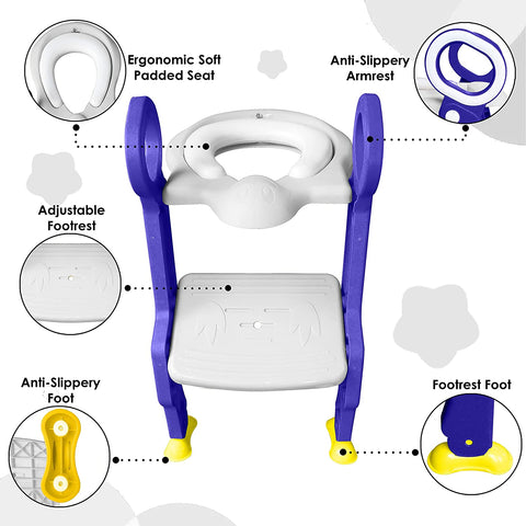 Sunbaby Foldable Potty-Trainer Seat for Toilet Potty Stand with Ladder Step Up Training Stool with Non-Slip Steps Ladder Adjustable Foldable for Boys Girls Toddlers Kids (White-Purple)