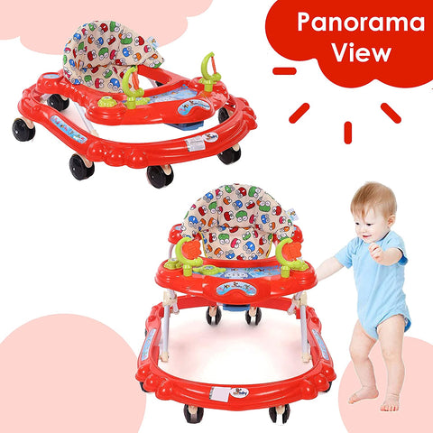 Sunbaby Baby Walker Kids Activity Rattle Toys for Babies Cycle, Adjustable Height, Thick, Safe & Comfortable Seat, Rotatable Wheel, Music Button, for Infant of 6 to 20 Months (RED)