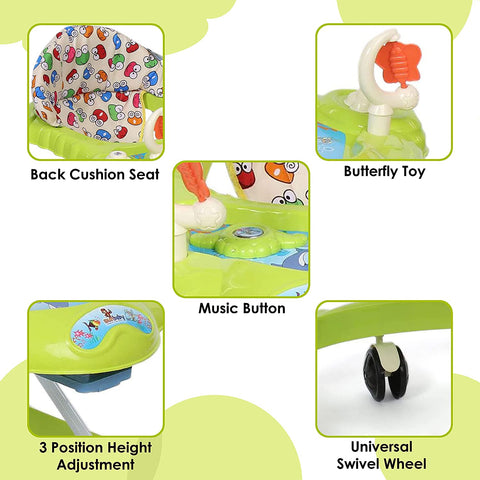 Sunbaby Baby Walker Kids Activity Rattle Toys for Babies Cycle, Adjustable Height, Thick, Safe & Comfortable Seat, Rotatable Wheel, Music Button, for Infant of 6 to 20 Months