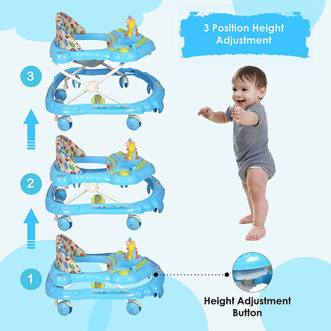 Sunbaby Baby Walker Kids Activity Rattle Toys for Babies Cycle, Adjustable Height, Thick, Safe & Comfortable Seat, Rotatable Wheel, Music Button, for Infant of 6 to 20 Months (Blue)