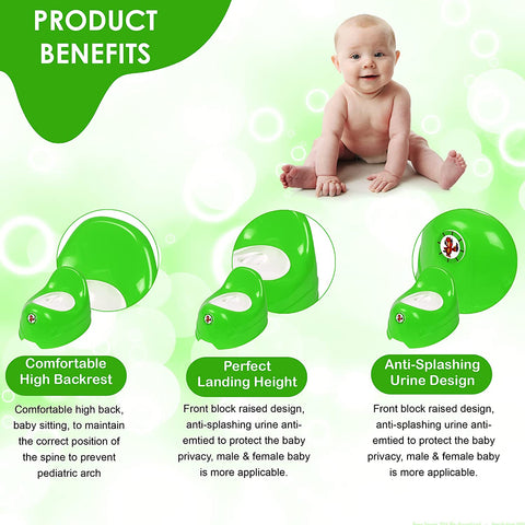 Sunbaby Potty Toilet Trainer Seat/Chair with Lid and High Back Support for Toddler Boys Girls Age 7 Months to 3 Years (GREEN-WHITE)
