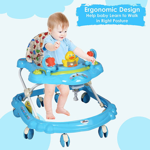 Sunbaby Baby Walker Kids Activity Rattle Toys for Babies Cycle, Adjustable Height, Thick, Safe & Comfortable Seat, Rotatable Wheel, Music Button, for Infant of 6 to 20 Months (Blue)