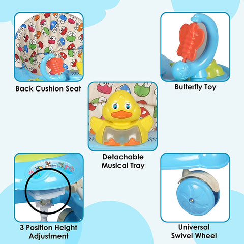 Sunbaby Baby Walker Kids Activity Rattle Toys for Babies Cycle, Adjustable Height, Thick, Safe & Comfortable Seat, Rotatable Wheel, Music Button, for Infant of 6 to 20 Months (Blue)