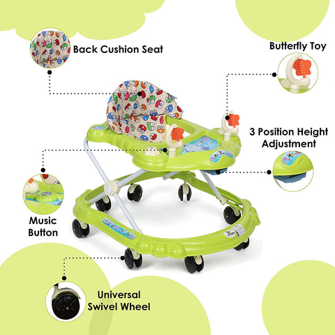 Sunbaby Baby Walker Kids Activity Rattle Toys for Babies Cycle, Adjustable Height, Thick, Safe & Comfortable Seat, Rotatable Wheel, Music Button, for Infant of 6 to 20 Months