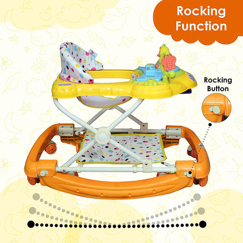 SUNBABY Musical Piano Duck Baby Rocking Walker, High Quality Safety Standard ,Height Adjustable, Light & Musical Toys, Rattles, Double Stitching Soft Cushioned Seat , Age 6-24 Months. (Yellow-Orange) YELLOW-ORANGE Rocking Walker Walker