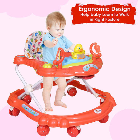 Sunbaby Baby Walker Kids Activity Rattle Toys for Babies Cycle, Adjustable Height, Thick, Safe & Comfortable Seat, Rotatable Wheel, Music Button, for Infant of 6 to 20 Months (RED)
