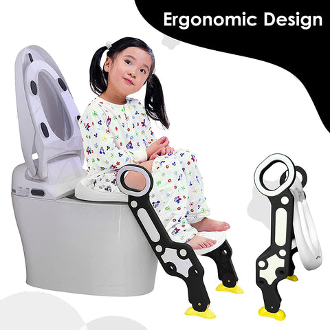 Sunbaby Foldable Potty-Trainer Seat for Toilet Potty Stand with Ladder Step Up Training Stool with Non-Slip Steps Ladder Adjustable Foldable for Boys Girls Toddlers Kid (White)