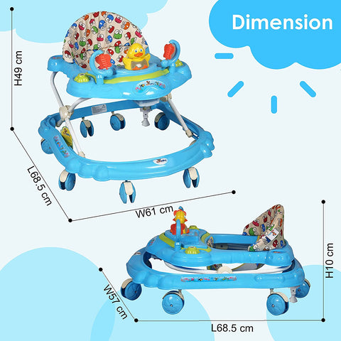 Sunbaby Baby Walker Kids Activity Rattle Toys for Babies Cycle, Adjustable Height, Thick, Safe & Comfortable Seat, Rotatable Wheel, Music Button, for Infant of 6 to 20 Months (Blue)