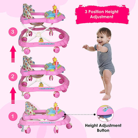 Sunbaby Baby Walker Kids Activity Rattle Toys for Babies Cycle, Adjustable Height, Thick, Safe & Comfortable Seat, Rotatable Wheel, Music Button, for Infant of 6 to 20 Months (Pink)