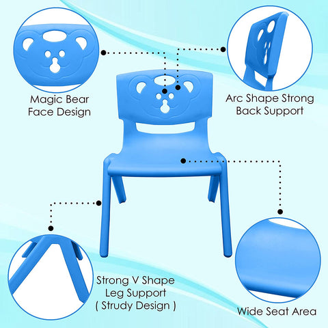 Sunbaby Magic Bear Face Chair Strong & Durable Plastic Best for School Study, Portable Activity Chair for Children,Kids,Baby (Weight Handles Upto 100 Kg (PACK OF 4)