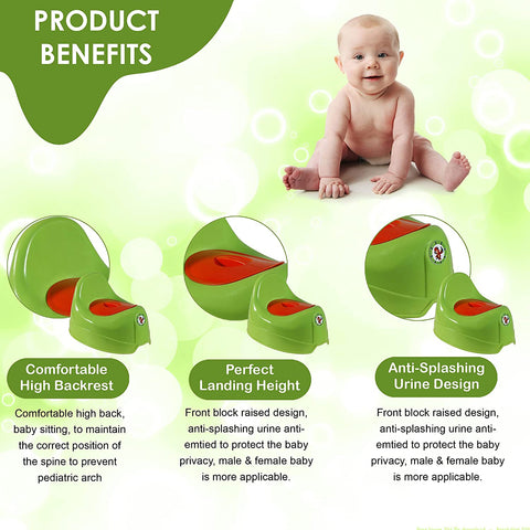 Sunbaby Potty Toilet Trainer Seat/Chair with Lid and High Back Support for Toddler Boys Girls Age 7 Months to 3 Years (GREEN-ORANGE)