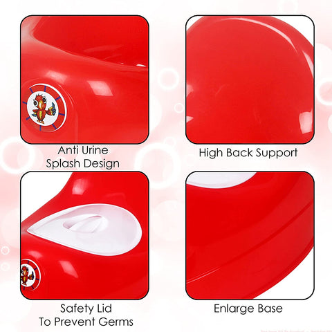 Sunbaby Potty Toilet Trainer Seat/Chair with Lid and High Back Support for Toddler Boys Girls Age 7 Months to 3 Years (RED-WHITE)