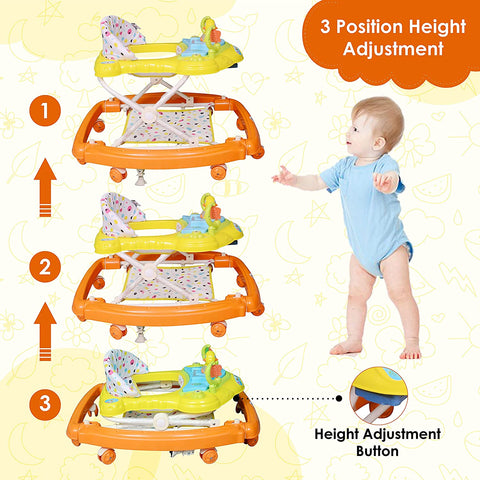 SUNBABY Musical Piano Duck Baby Rocking Walker, High Quality Safety Standard ,Height Adjustable, Light & Musical Toys, Rattles, Double Stitching Soft Cushioned Seat , Age 6-24 Months. (Yellow-Orange) YELLOW-ORANGE Rocking Walker Walker