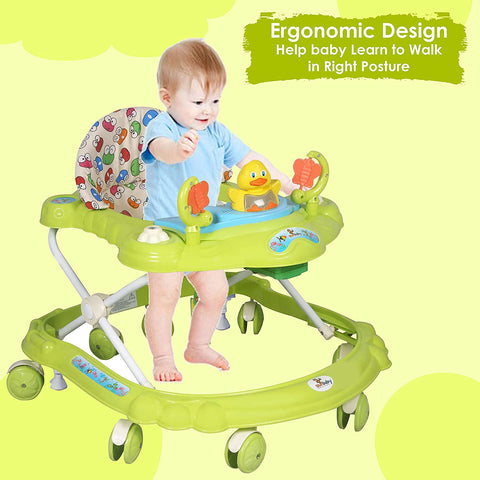 Sunbaby Baby Walker Kids Activity Rattle Toys for Babies Cycle, Adjustable Height, Thick, Safe & Comfortable Seat, Rotatable Wheel, Music Button, for Infant of 6 to 20 Months (Green)