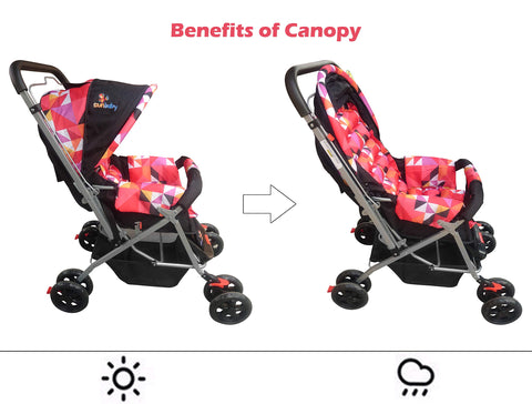 Sunbaby Stroller/Pram for New Born, Extra Wide/Thick Cushion seat, Reversible Handle, Mosquito net,Light Weight Foldable, Canopy Umbrella, Swivel Wheels w/Suspension (Multicolor) (Grey-Black)