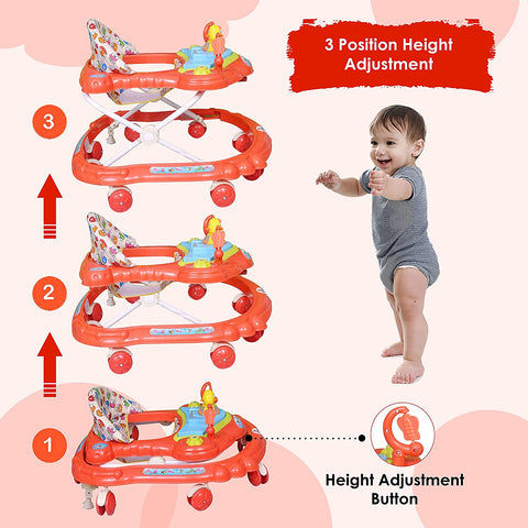 Sunbaby Baby Walker Kids Activity Rattle Toys for Babies Cycle, Adjustable Height, Thick, Safe & Comfortable Seat, Rotatable Wheel, Music Button, for Infant of 6 to 20 Months (RED)