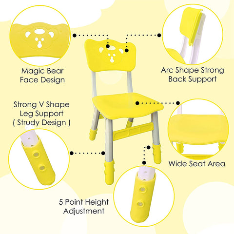 Sunbaby Kids Chair (Height Adjustable/Flexible) Strong Frame, Study Chairs, Portable, Kids Furniture Broad Wide Seating, Correct Posture Supports Back Ergonomic Design - YELLOW