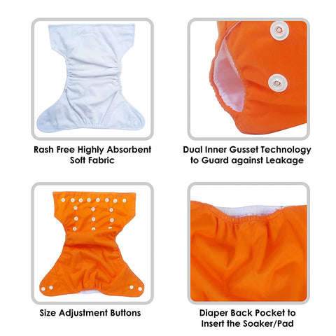 Sunbaby "TicklyBottom" Reusable Washable Waterproof Baby Cloth Diaper ORANGE-YELLOW (SET OF 4-WITHOUT PAD)