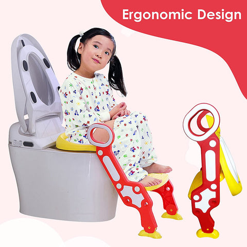 Sunbaby Foldable Potty-Trainer Seat for Toilet Potty Stand with Ladder Step Up Training Stool with Non-Slip Steps Ladder Adjustable Foldable for Boys Girls Toddlers Kid (Yellow)