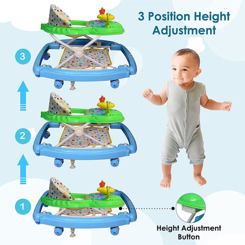 SUNBABY Rideon Baby Rocking Walker w/ High Quality, Strong, Safety Standards, Height Adjustable, w/ Light & Musical Toys, Rattles, Double Stitching Seat, Stopper, w/ Soft thick Cushioned Seat-Activity Walker for Kids, for 6-24 months