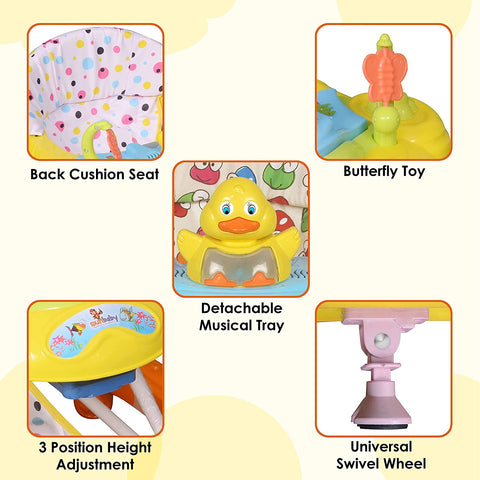 SUNBABY Musical Piano Duck Baby Rocking Walker, High Quality Safety Standard ,Height Adjustable, Light & Musical Toys, Rattles, Double Stitching Soft Cushioned Seat , Age 6-24 Months. (Yellow-Orange) YELLOW-ORANGE Rocking Walker Walker