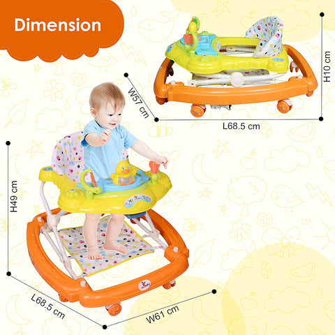 SUNBABY Musical Piano Duck Baby Rocking Walker, High Quality Safety Standard ,Height Adjustable, Light & Musical Toys, Rattles, Double Stitching Soft Cushioned Seat , Age 6-24 Months. (Yellow-Orange) YELLOW-ORANGE Rocking Walker Walker
