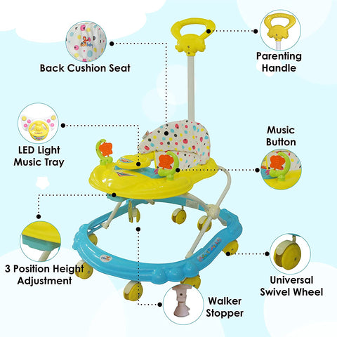 Sunbaby Hot Racer Musical Walker (Yellow-Blue)