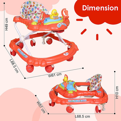 Sunbaby Baby Walker Kids Activity Rattle Toys for Babies Cycle, Adjustable Height, Thick, Safe & Comfortable Seat, Rotatable Wheel, Music Button, for Infant of 6 to 20 Months (RED)