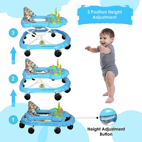 Sunbaby Baby Walker Kids Activity Rattle Toys for Babies Cycle, Adjustable Height, Thick, Safe & Comfortable Seat, Rotatable Wheel, Music Button, for Infant of 6 to 20 Months (Blue)