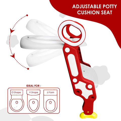 Sunbaby Foldable Potty-Trainer Seat for Toilet Potty Stand with Ladder Step Up Training Stool with Non-Slip Steps Ladder Adjustable Foldable for Boys Girls Toddlers Kids (White-RED)