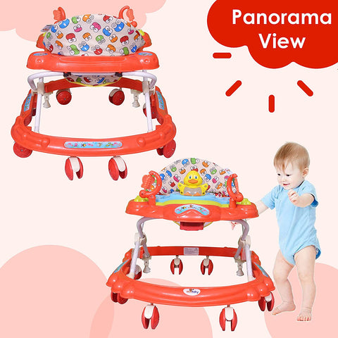 Sunbaby Baby Walker Kids Activity Rattle Toys for Babies Cycle, Adjustable Height, Thick, Safe & Comfortable Seat, Rotatable Wheel, Music Button, for Infant of 6 to 20 Months (RED)