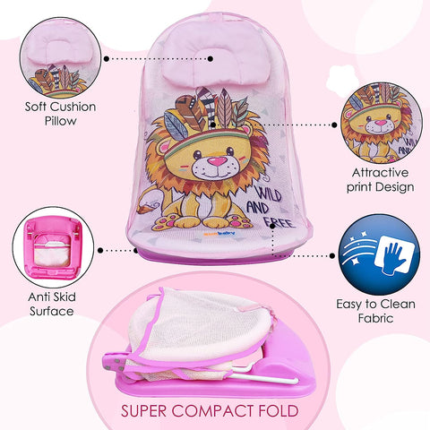Sunbaby Baby Bath Support seat for New born babies for bathing, Inclined baby bather cum bath sling (LITTLE LIONESS)