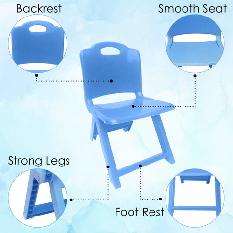 Sunbaby Foldable Baby Chair,Strong and Durable Plastic Chair for Kids/Plastic School Study Chair/Feeding Chair for Kids,Portable High Chair Weight Capacity 40 Kg (Blue)