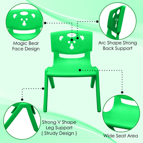 Sunbaby Magic Bear Face Chair Strong & Durable Plastic Best for School Study, Portable Activity Chair for Children,Kids,Baby (Weight Handles Upto 100 Kg Each) Green