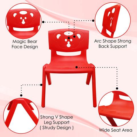 Sunbaby Magic Bear Face Chair Strong & Durable Plastic Best for School Study, Portable Activity Chair for Children,Kids,Baby (Weight Handles Upto 100 Kg Each) Red