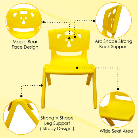 Sunbaby Magic Bear Face Chair Strong & Durable Plastic Best for School Study, Portable Activity Chair for Children,Kids,Baby (Weight Handles Upto 100 Kg Each) Yellow