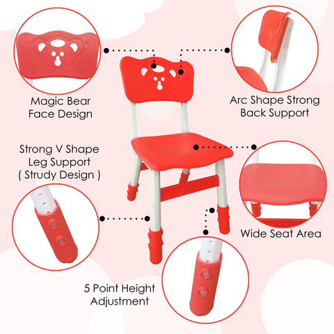 Sunbaby Kids Chair (Height Adjustable/Flexible) Strong Frame, Study Chairs, Portable, Kids Furniture Broad Wide Seating, Correct Posture Supports Back Ergonomic Design (Red)
