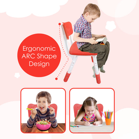 Sunbaby Kids Chair (Height Adjustable/Flexible) Strong Frame, Study Chairs, Portable, Kids Furniture Broad Wide Seating, Correct Posture Supports Back Ergonomic Design (Red)