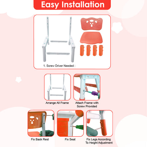 Sunbaby Kids Chair (Height Adjustable/Flexible) Strong Frame, Study Chairs, Portable, Kids Furniture Broad Wide Seating, Correct Posture Supports Back Ergonomic Design (Red)