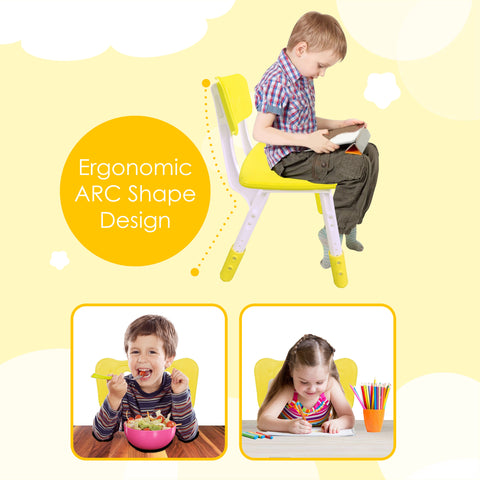 Sunbaby Kids Chair (Height Adjustable/ Flexible) Strong Frame, Study Chairs, Portable, Kids Furniture Broad Wide Seating, Correct Posture Supports Back Ergonomic Design (Yellow)
