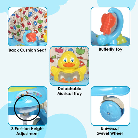 SUNBABY, High Quality Safety Standards Baby Walker, Height Adjustable, Light & Musical Toys Piano & Rattles, Kids Walker for Babies Cycle, w/ Soft thick Cushioned Seat-Activity Walker for Kids