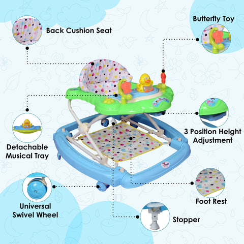Sunbaby Baby Walker Kids Activity Rattle Toys for Babies Cycle, Adjustable Height, Thick, Safe & Comfortable Seat, Rotatable Wheel, Music Button, for Infant of 6 to 20 Months