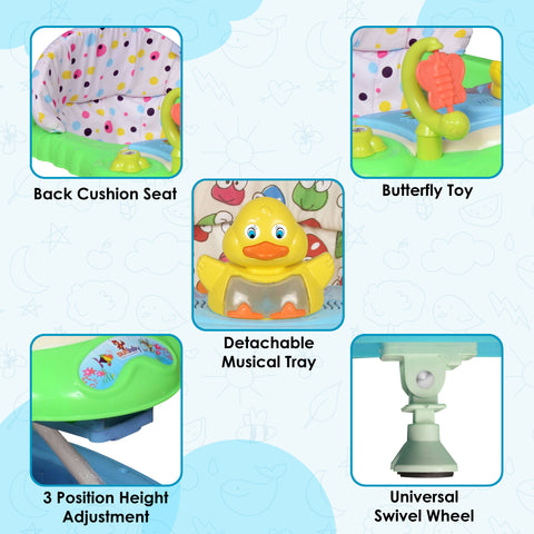 Sunbaby Baby Walker Kids Activity Rattle Toys for Babies Cycle, Adjustable Height, Thick, Safe & Comfortable Seat, Rotatable Wheel, Music Button, for Infant of 6 to 20 Months